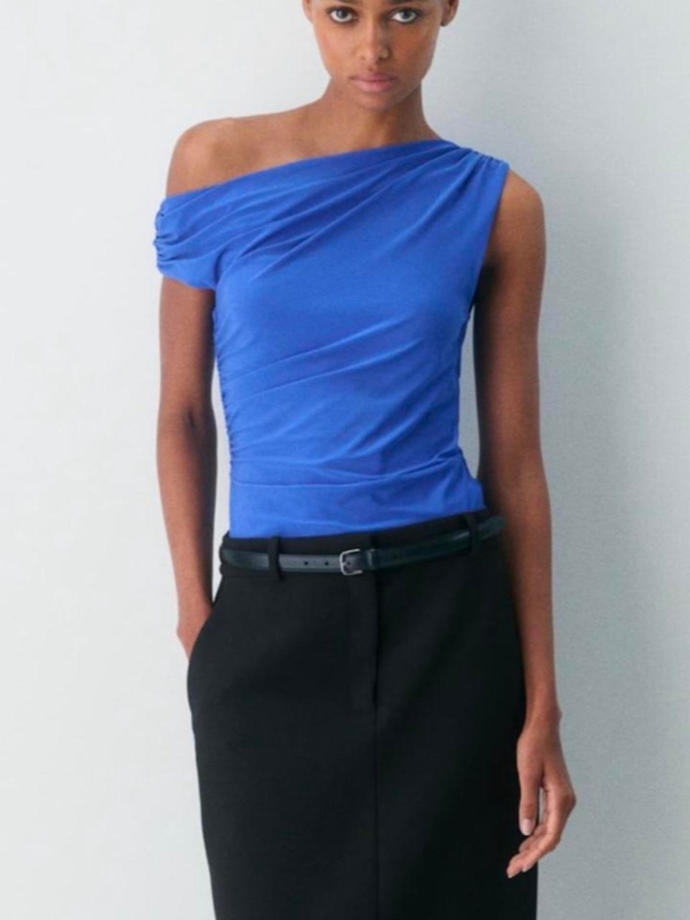 Aritzia Babaton Ruched One Shoulder Fitted Top Royal Blue S